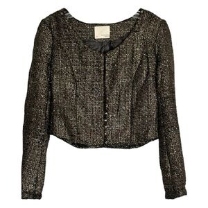 🌺 Mustard Seed Studded Gold Metallic Tweed Cropped Evening Jacket Size S